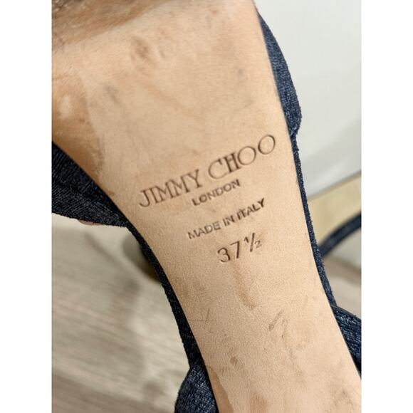 Jimmy Choo Kayden Leather Ankle-Wrap Platform Sandals Dark Blue Women's EU 37.5 - Picture 7 of 8